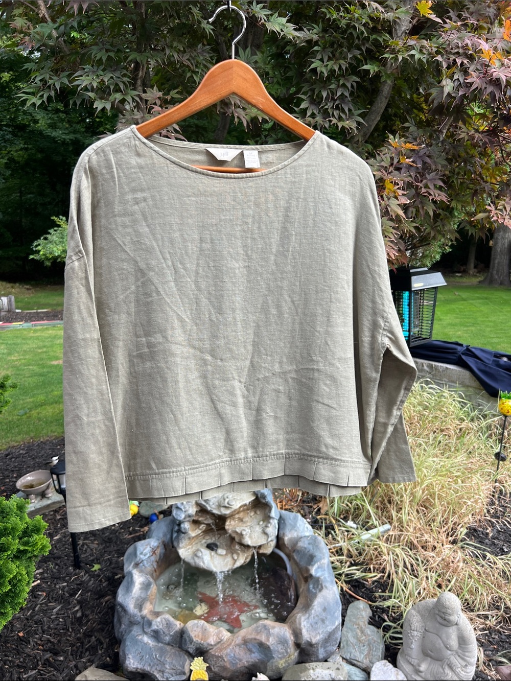 J. Jill Lightweight Olive Crewneck Long-Sleeve linen Top